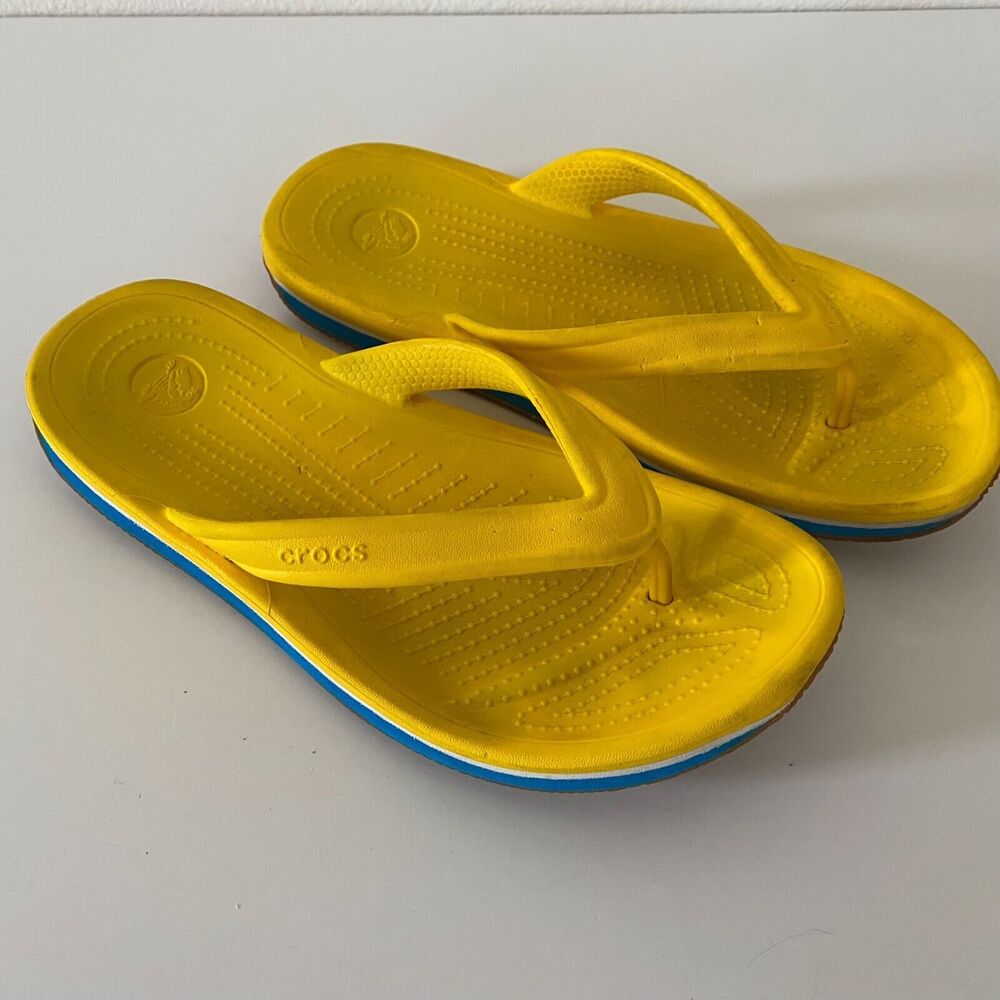 Crocs Retro Wedge Flip Flop Thong Sandal Yellow/Blue W 8/M 6‎ Unisex